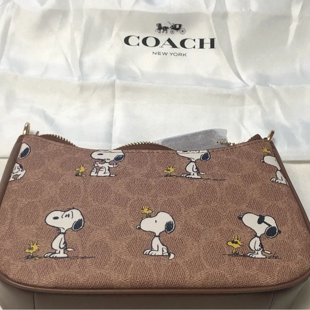 Coach Brown Snoopy & Woodstock Printed Teri mini Crossbody - Picture 5 of 7